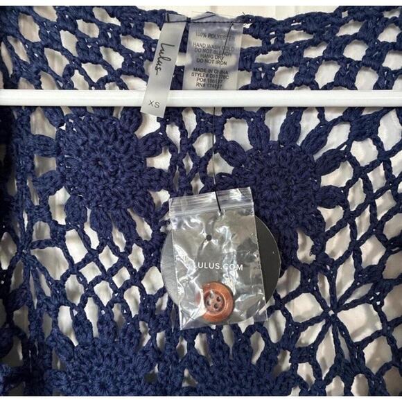 NWT Lulus Navy Blue Crochet Beach Swim Cover Up Cardigan Size XS - Picture 4 of 5